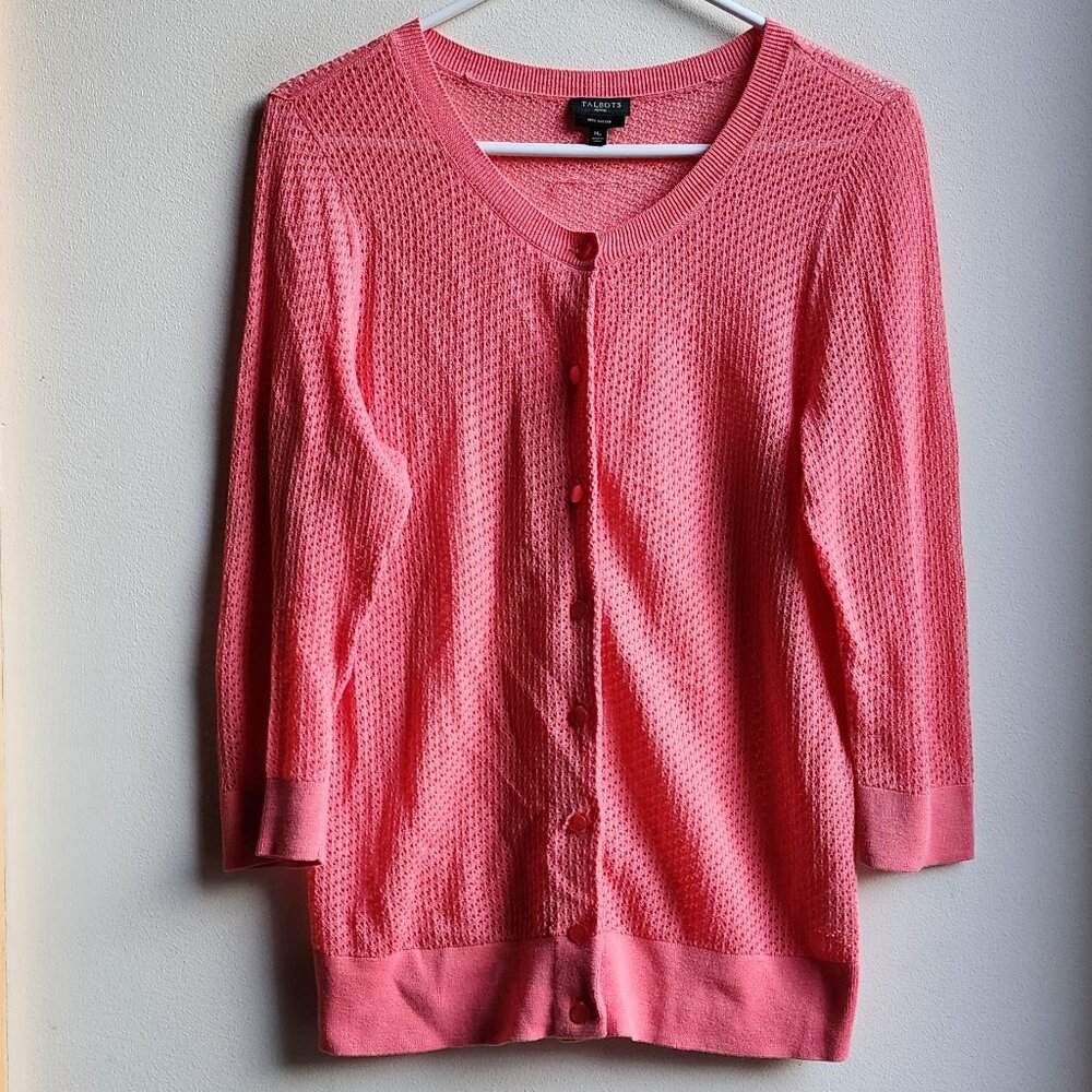 Talbots Peachy Pink Button Down Lightweight Cardigan Size Petite Medium